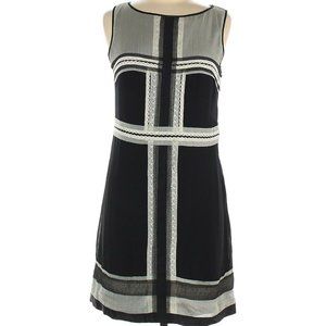 MAX STUDIO Black White Cocktail Semiformal Work Dress Lace Ribbon Chiffon Sheer